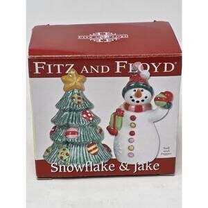 Fitz & Floyd Snowflake & Jake Salt & Pepper Shaker NEW 2009 Christmas
